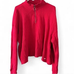 Hollister Vibrant Red Waffle Knit Half-Zip